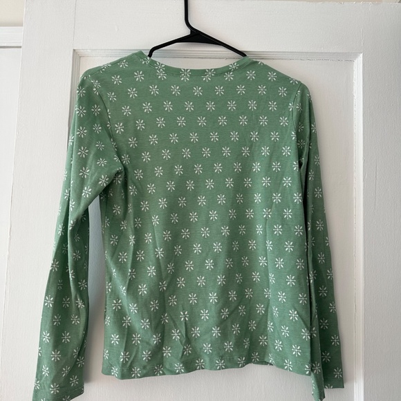 Lake Pajamas Women's S Pima Crew Long Sleeve Top, Boxwood Moroccan Blockprint - Picture 3 of 4